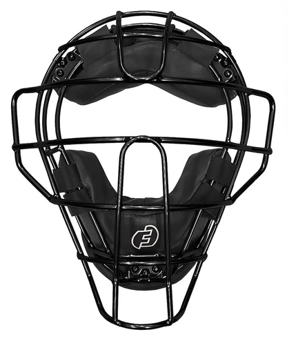 Force 3 Defender Umpire Mask  BLK  Cage/TAN Brown Leather Pads- Black Cage Gray Pads-Black Cage Metalic Silver Pads