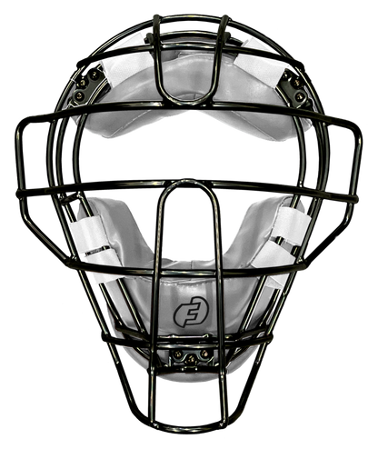 Force 3 Defender Umpire Mask  BLK  Cage/TAN Brown Leather Pads- Black Cage Gray Pads-Black Cage Metalic Silver Pads