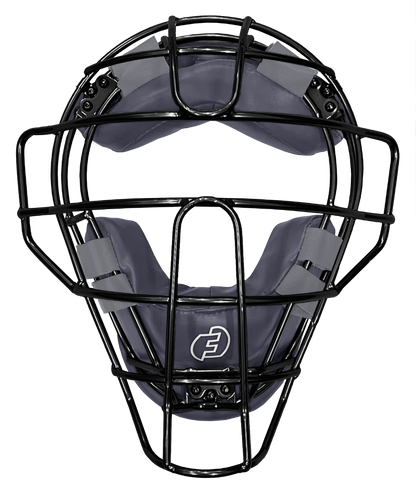 Force 3 Defender Umpire Mask  BLK  Cage/TAN Brown Leather Pads- Black Cage Gray Pads-Black Cage Metalic Silver Pads